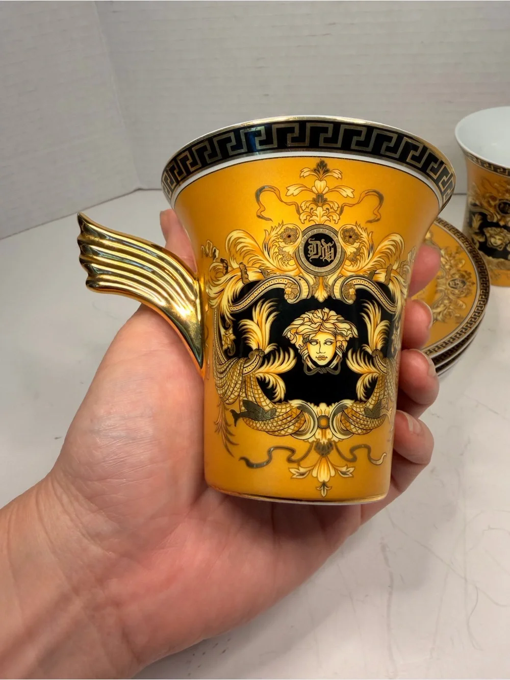 Medusa Premium Porcelain 6-Pc. 24K Gold Plated, Versace Inspired Design, Coffee